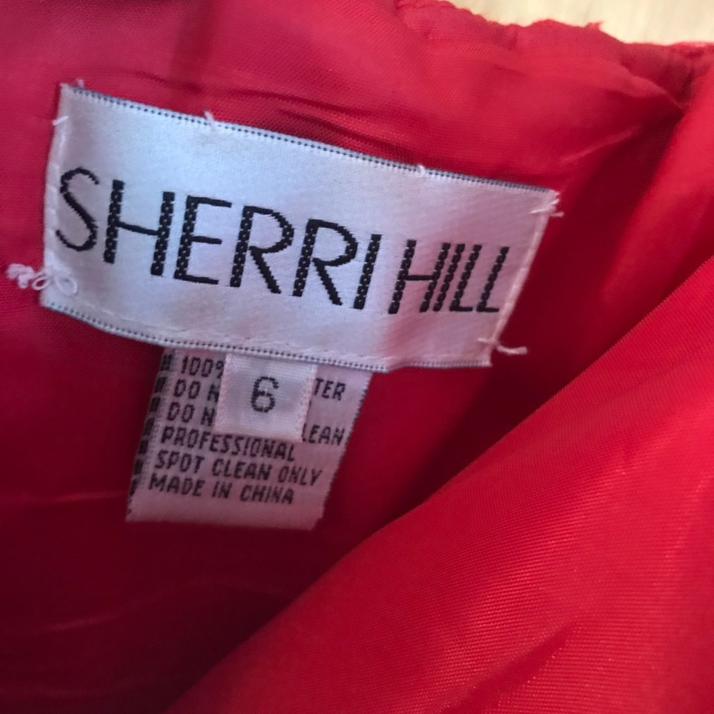 SHERRI HILL-RED BEADED PROM GOWN - Picture 3 of 5